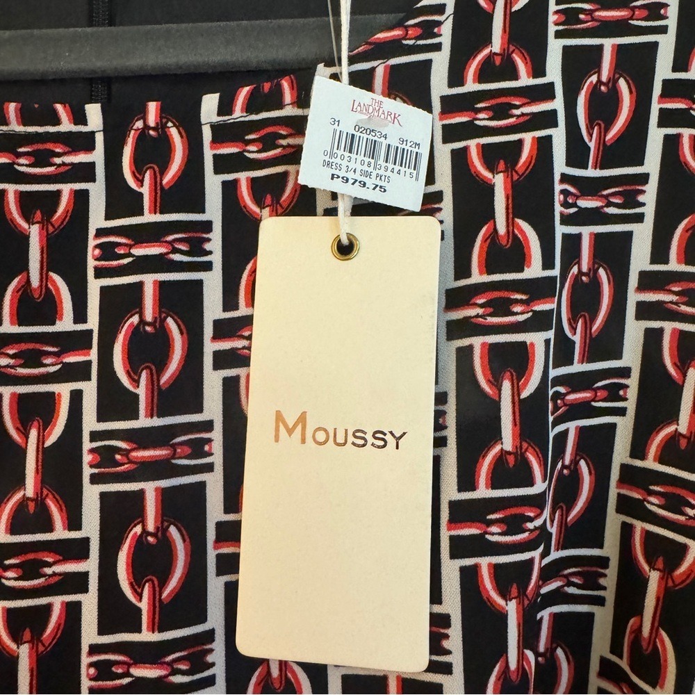 Moussy New Size 6 Shift Dress Red Black Chain Link Print Pockets 3/4 Sleeves - Picture 13 of 14